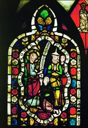 Um homem que sofre de paralisia adora Cristo e é curado (vitral)