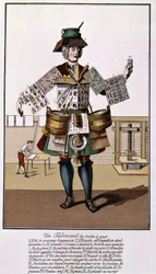 Um fabricante de cartas de jogo. Gravura dos séculos XVII a XVIII depois de "As Cartas de Jogo".