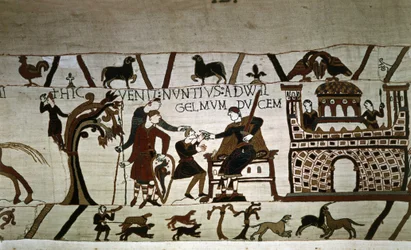 Um mensageiro para Duke Guillaume (1027 - 1087) - Tapeçaria Bayeux, conhecida como Bordado da Rainha Mathilde