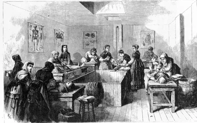 Um necrotério nos Estados Unidos em 1890.