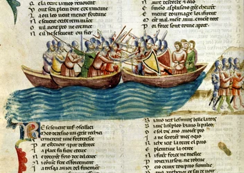 Uma batalha naval. Uma miniatura do século XIII.