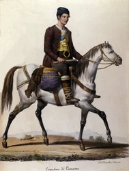 Um camponês a cavalo, nas proximidades da Camastra, na Sicília Gravura do século XIX
