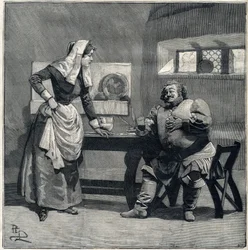 Uma cena de "Falstaff" do epônimo de ópera de Giuseppe Verdi foi criada em 1893. Gravura em "Le Parisien".