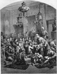 Uma escola na China, em 1858.