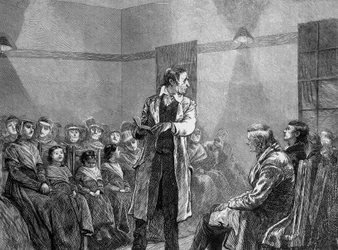 Um agitador ou Quaker nos Estados Unidos lendo um texto