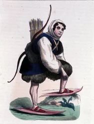 Um caçador de esqui da tribo Samoyede, de origem mongol.