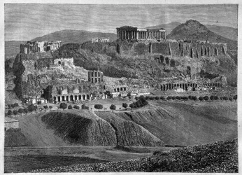 Acrópole de Athenes 1881- Acrópole de Athene em 1881 - gravura -