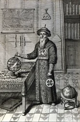 Adam Schall, astrônomo (1592-1666) em traje mandarim no Observatório de Pekin, na "China" de Athanase Kircher (ou Athanasius Kircheri)
