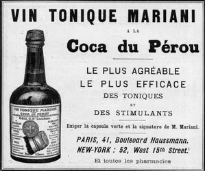 Publicidade de 1889 para o "Wine tonic Mariani a la coca du perou" (Cocaína)