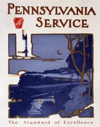Cartaz publicitário para os comboios de serviço da Pensilvânia, finais do século XIX