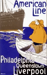 Cartaz publicitário para a linha americana "Philadelphia - Queenstown - Liverpool" em "Pictorial Placard", Bruxelas