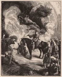 Tropas africanas asfixiam os argelinos em uma caverna, durante a conquista do território de Regence em Argel em 1844-45