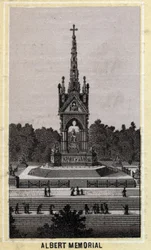 Albert Memorial, Londres, Inglaterra. Cromolitografia do final do século XIX.