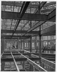 Construções em moldura de ferro americano - a moldura do Hotel Palace em Denver Colorado - gravada em "Natureza" a partir de 1892.