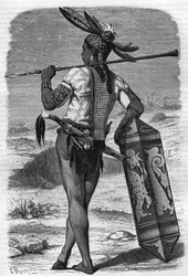 Um Dayak Indigene residente de Saravak, Malásia no século XIX, no "Youth Journal" de 1888.