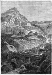 Peregrinação anual de 21 de março no convento de São Bento no Monte Cavo (Colli Albani), perto de Roma - Gravura de 1868