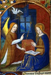 Anunciação. Manuscrito do século XV. Biblioteca Nazionale Braidense, Milão