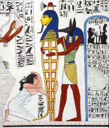 Anubis e uma múmia - em "Monumentos do Egito e Alta Núbia" de Ippolito Rosellini (Rossellini).