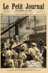 Armamento em Toulon dos cruzadores Dupetit-Thouars e Laperouse, e embarque de 15.000 soldados, para uma expedição a Madagáscar, por decisão do ministro colonial Theophile Delcasse (1852-1923). Gravação no "Le petit journal" 29/10/1894. O colega de Selva