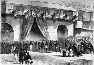Chegada a Argel em 19 de Setembro de 1864 pelo marechal de Mac-Mahon (Mac Mahon) (1808-1893), nomeado governador-geral da Argélia. Recepção pelas autoridades civis e militares sob a abóbada do Admiraut.