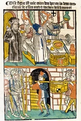 Chegada dos alimentos para que os membros do Conselho de Constança (1417), durante o qual o Papa Martin V foi eleito, pudessem comer. "Das Concilium".