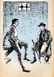 "Arsene Lupin na prisão discute com o Inspetor Ganimard"