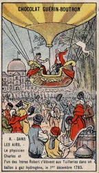 Ascensão em um balão de gás hidrogênio da aeronáutica francesa Charles e Robert le Jeune, feito em Paris, no Tuileries Garden. 1 de Dezembro