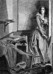 Assassinato de Jean Paul Marat (1743-1793) por Charlotte Corday (1768-1793), em 13 de julho de 1793, em Paris. Gravura de 1860.