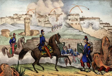 Assalto de Constantino, Argélia, após um cerco de 7 dias pelo General Danrémont do Armee Francês de África, a 13 de Outubro de 1839. Em "Storia d