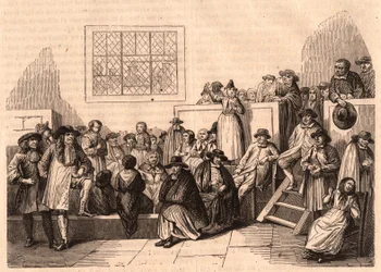 Assembléia dos Quakers no século 18 em Londres, Reino Unido