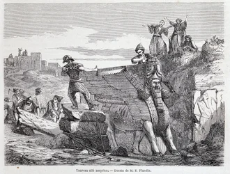 Touro alado assírio no local de Nineveh - em "Tour du monde" 1º semestre. 1863.