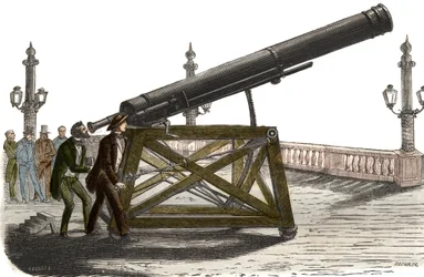 Bisel astronómico da Place de la Concorde de M. Queslin, em Paris. Gravura de 1857 em "Le Musee Des Sciences".