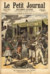 Atacando um comboio por assaltantes nas proximidades de Cherkessklui, após organizar o descarrilamento do comboio, Athanos e os seus assaltantes capturam os passageiros para os trocar por um rancor. Gravação no "Le petit journal" 20/06/1891. A colecção da 
