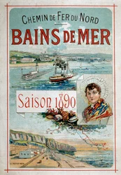 Bains de mer: Boulogne-sur-Mer, Le Treport - Cartaz publicitário da Ferrovia do Norte