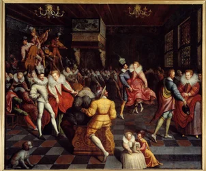 Bola no campo da pintura de Valois Anonymous. Século XVI. Sol 1,63x1,94 m Rennes, musee des Beaux Arts