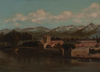 Margens do Isère em Grenoble, vista da montanha 1864 (óleo sobre tela)