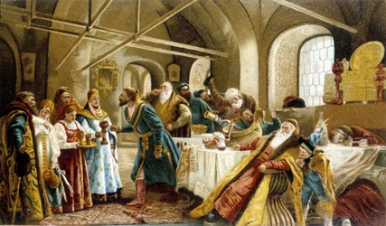 Banquete por ocasião do casamento do menino (boiard, boiar) na Rússia.