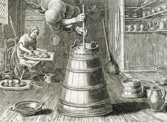 Baratte para fazer manteiga e queijo - gravura