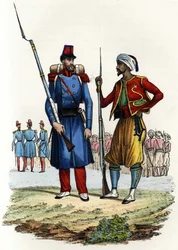 Batalhão da Legião Estrangeira formado e enviado para a Argélia em 1831; batalhão de cavaleiros indígenas, formado e enviado para a Argélia em 1841. Em "Storia d