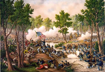 Batalha de Spottsylvania entre 8 e 18/05/1864. Gravura v. 1888.