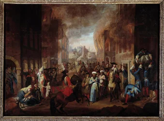 Batalha de Viena: "A rendição dos turcos no cerco de Viena em setembro de 1683" Vitória das tropas da coalizão cristã liderada por João III Sobieski, Leopolid I e Carlos de Lorena. Pintura anónima da Nancy do século XVII, Musee histo