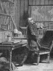 Benjamin Franklin no seu laboratório de Física em Filadélfia. In" Album de la Science", Éditions Jouvet