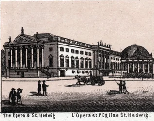 Berlim, Alemanha: vista da ópera e da igreja de Santa Hedwig (Ópera e Santa Hedwig). in "O mundo ilustra 168 vistas" Sem data (final do século XIX)