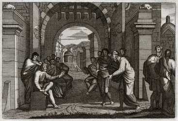 Bíblia de Royaumont, Velho Testamento: Boaz (Booz), parente próximo de Ruth, esposa de acordo com a ordenança da Lei. Ilustração de 1811.