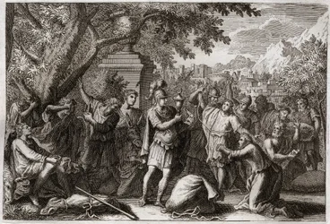Bíblia de Royaumont, Velho Testamento: Irmãos de José. José manda prender os seus irmãos. Ilustração de 1811.
