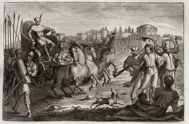 Bíblia de Royaumont, Velho Testamento: Elevação de José. José é ressuscitado em glória. Ilustração de 1811.