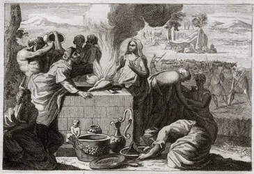 Bíblia de Royaumont, Velho Testamento: Loth separa-se de Abraão. Uma disputa surgiu entre os pastores de Abraão e Loth, e eles se separaram um do outro, e Loth se retirou para Sodoma. Ilustração de 1811.