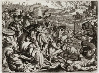 Bíblia de Royaumont, Velho Testamento: Punição dos Benjamitas. A tribo de Benjamin é exterminada. Ilustração de 1811.