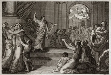 Bíblia de Royaumont, Velho Testamento: Susanne delivree. Deus usa a sabedoria do jovem Daniel para iludir Susanne da morte, à qual ela havia sido injustamente condenada. Ilustração de 1811.