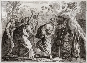 Bíblia de Royaumont, Velho Testamento: "Água da Rocha". Moisés traz água da rocha, e dá uma bebida ao povo de Israel. Ilustração de 1811.